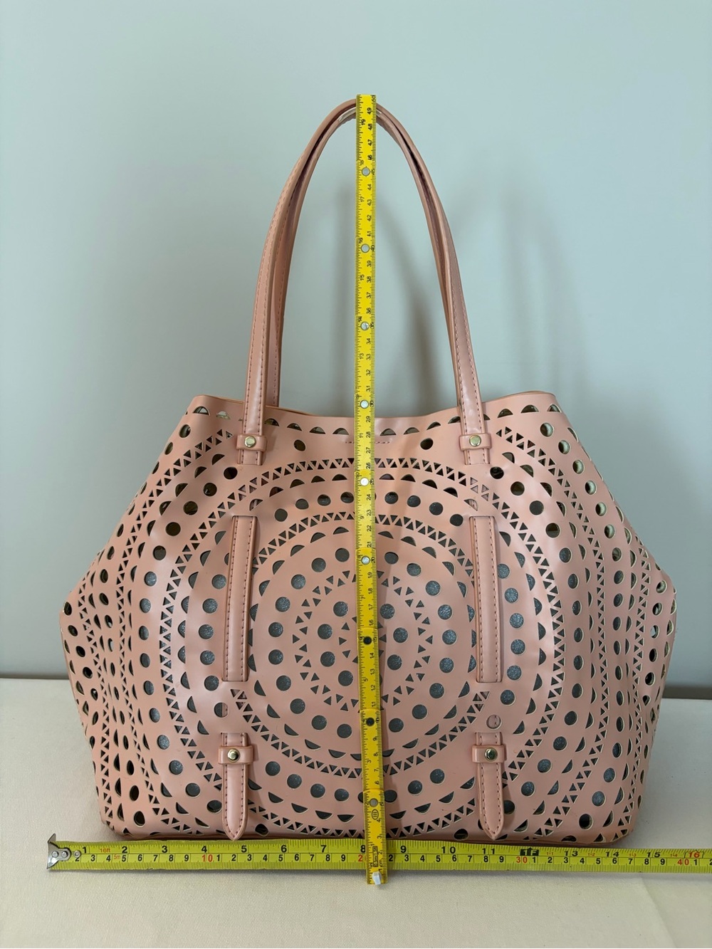 Urban Expressions Pink Perforated Floral Vegan Leather Tote Bag Boho Chic - Picture 3 of 11